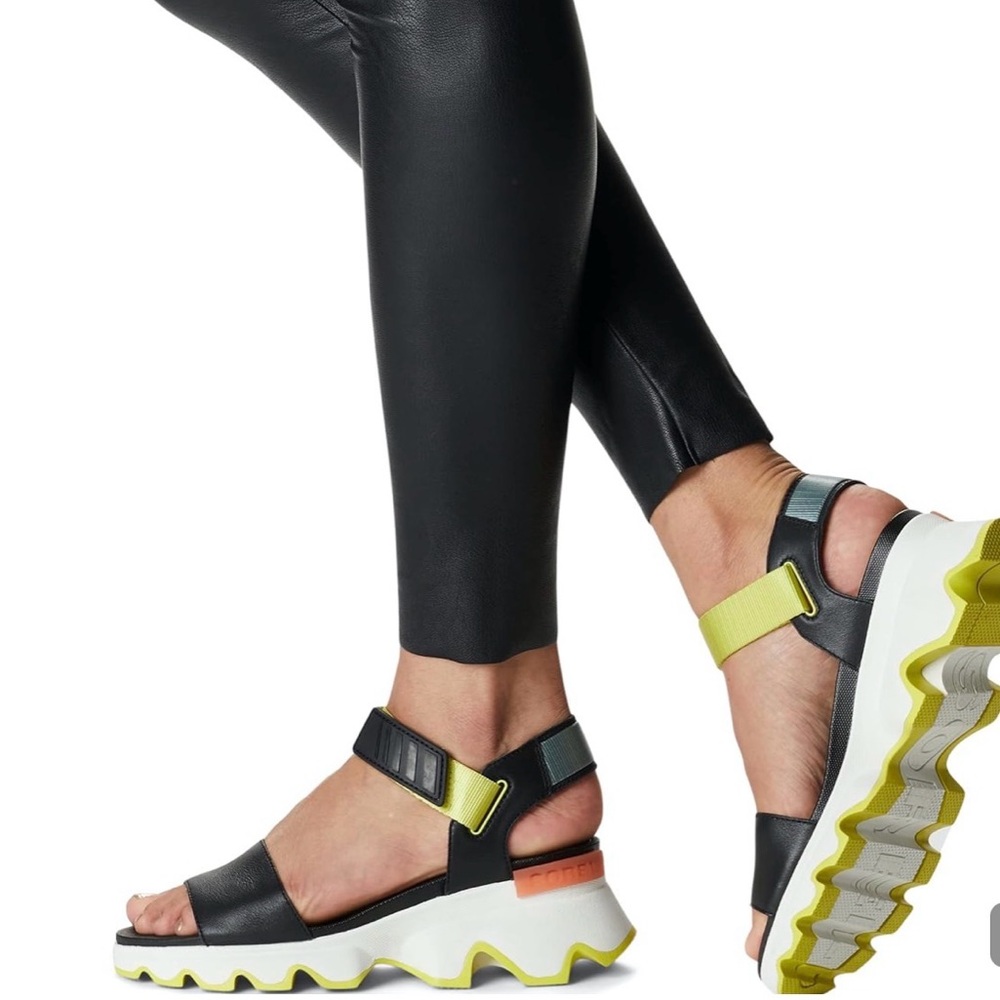 Women’s Black and Lime Platform Sport Sandals